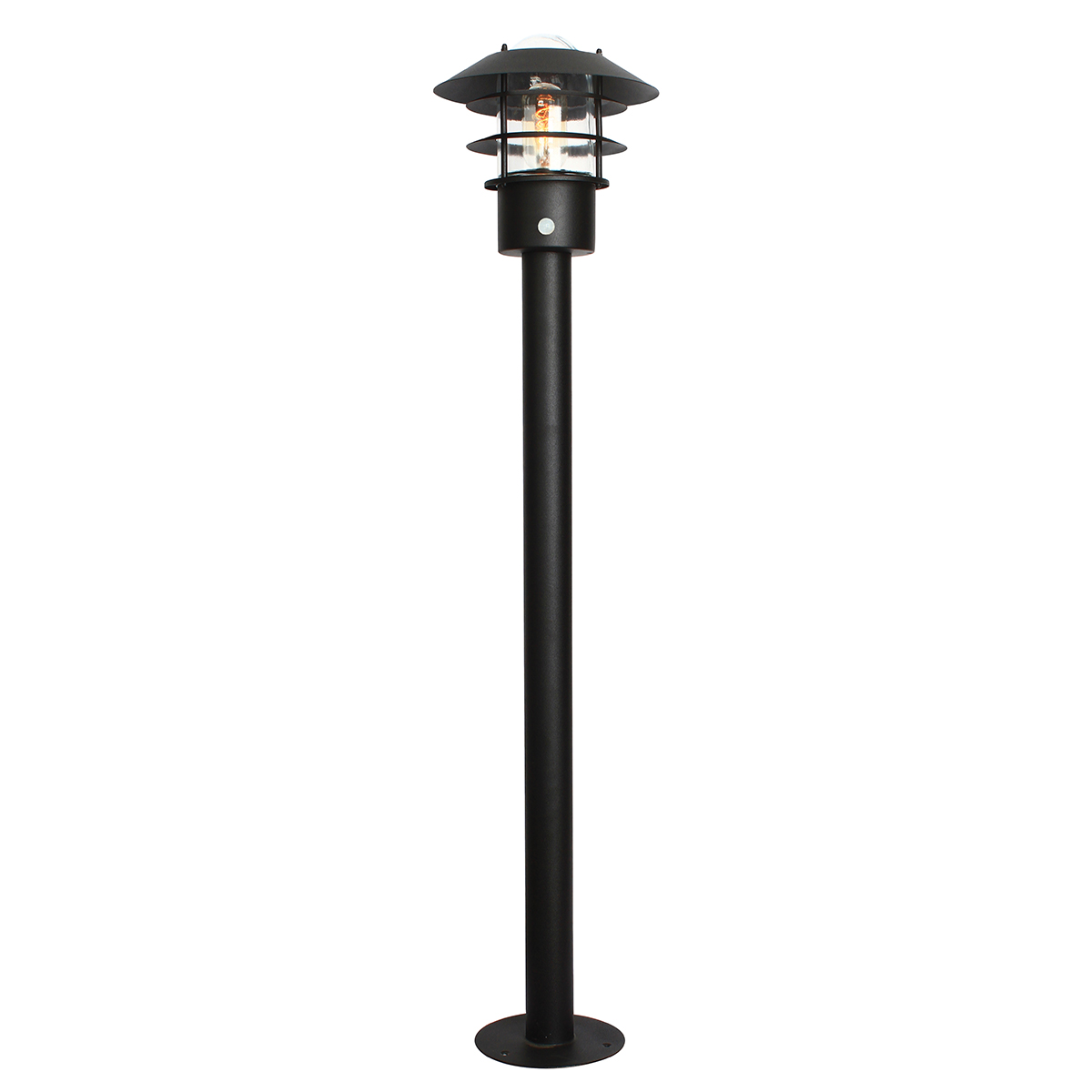 Helsingor PIR 100cm Musta pylväsvalaisimet valmistajalta Elstead Lighting - Tillverkad av rostfritt st&aring;l i svart finish och glas, erbjuder den en robust och v&auml;derbest&auml;ndig konstruktion som &auml;r perfekt vid uppfarter, entr&eacute;er eller tr&auml;dg&aring;rdsg&aring;ngar.