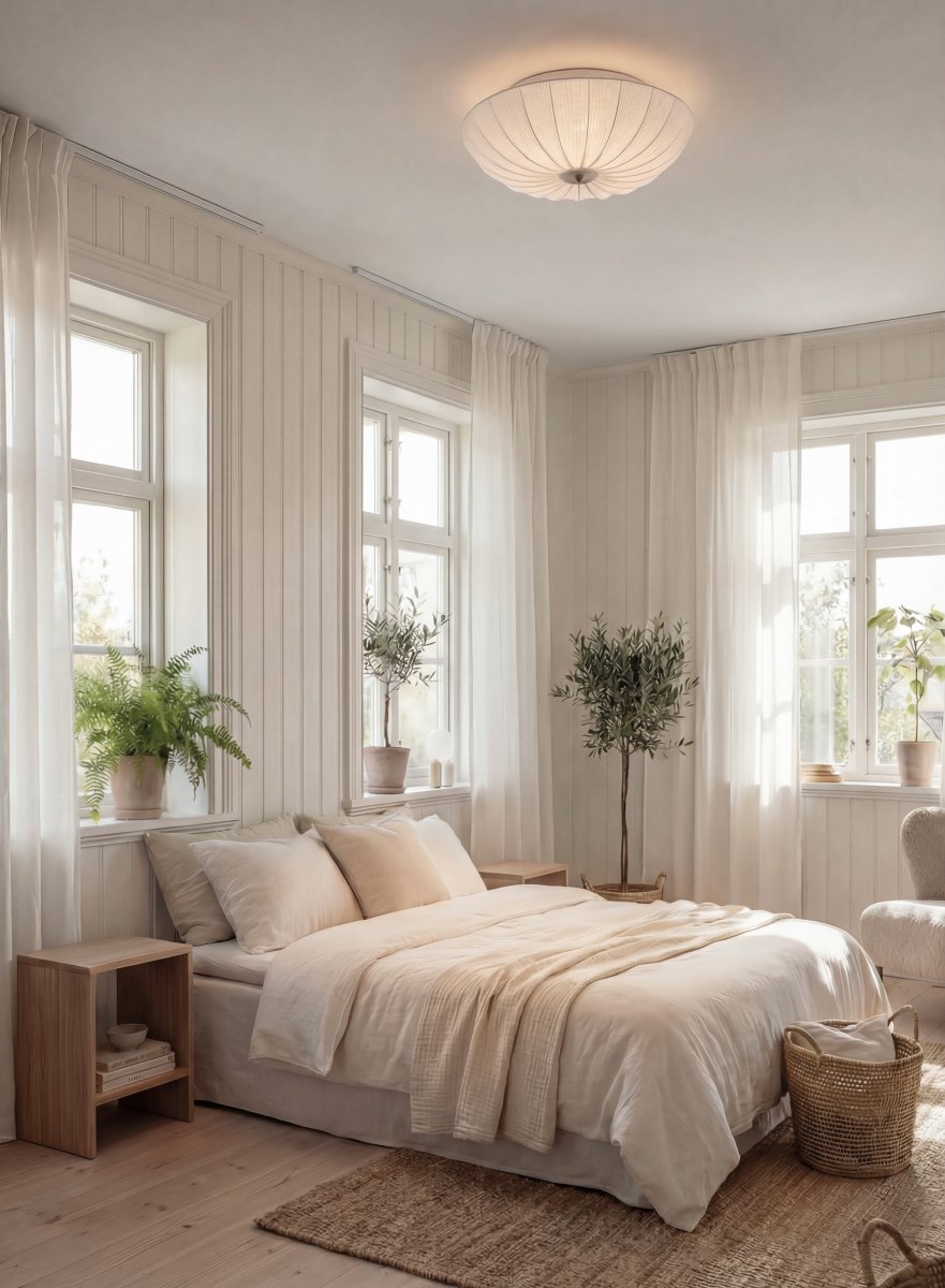 Lady Ø55 Valkoinen plafondi valmistajalta Aneta Lighting - Kevyen tekstiilin ja messinkidetailien yhdistelm&auml; antaa lampulle tyylikk&auml;&auml;n ja ajattoman ilmeen.