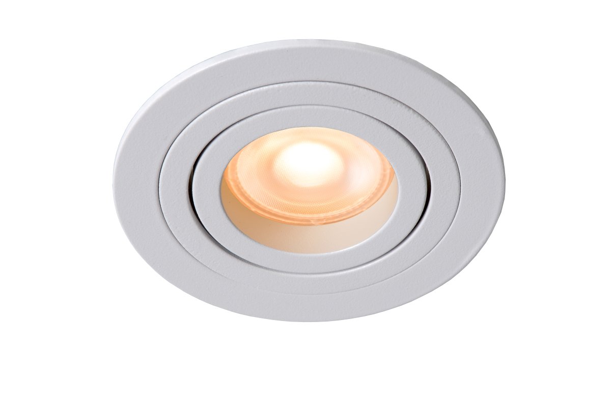 Tube spotlight GU10 Valkoinen valmistajalta Lucide - Tube on py&ouml;re&auml;, upotettava kohdevalaisin valkoisesta alumiinista, jonka halkaisija on noin 9 cm.
