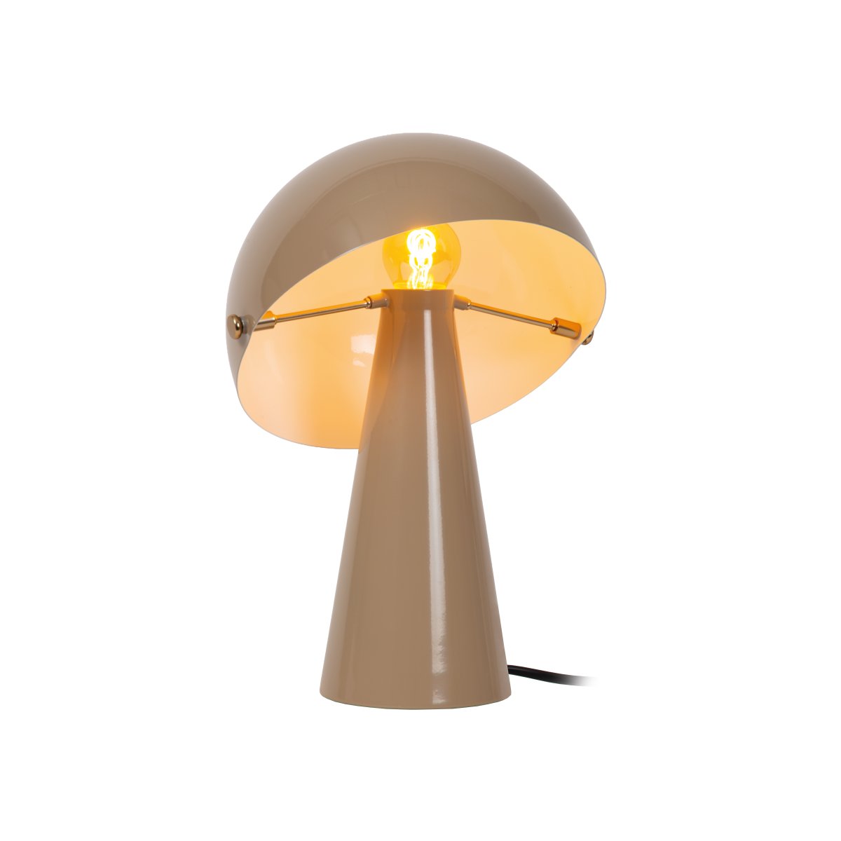Barone 34cm Ruskeanharmaa pöytävalaisin valmistajalta Lucide - Barone on elegantti metallinen p&ouml;yt&auml;valaisin, jossa on kiilt&auml;v&auml; taupe-viimeistely ja tyylikk&auml;&auml;t messingist&auml; tehdyt yksityiskohdat.