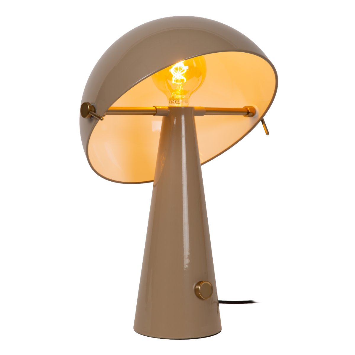 Barone 52cm Ruskeanharmaa pöytävalaisin valmistajalta Lucide - Barone on elegantti metallinen p&ouml;yt&auml;valaisin, jossa on kiilt&auml;v&auml; taupe-viimeistely ja tyylikk&auml;&auml;t messinkiyksityiskohdat.