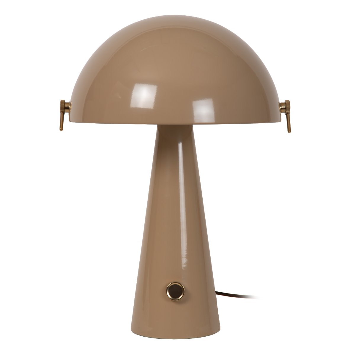Barone 52cm Ruskeanharmaa pöytävalaisin valmistajalta Lucide - Barone on elegantti metallinen p&ouml;yt&auml;valaisin, jossa on kiilt&auml;v&auml; taupe-viimeistely ja tyylikk&auml;&auml;t messinkiyksityiskohdat.