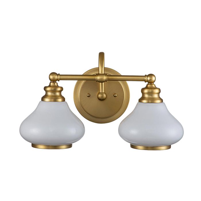 Ainsley 40cm Harjattu messinki kylpyhuoneen valaisin valmistajalta Elstead Lighting - Kupolimaiset opaalilasivarjostimet tarjoavat pehme&auml;n ja miellytt&auml;v&auml;n valon, ja ne on yhdistetty eleganttiin harjattuun messinkipintaan, joka viimeistelee kokonaisuuden.