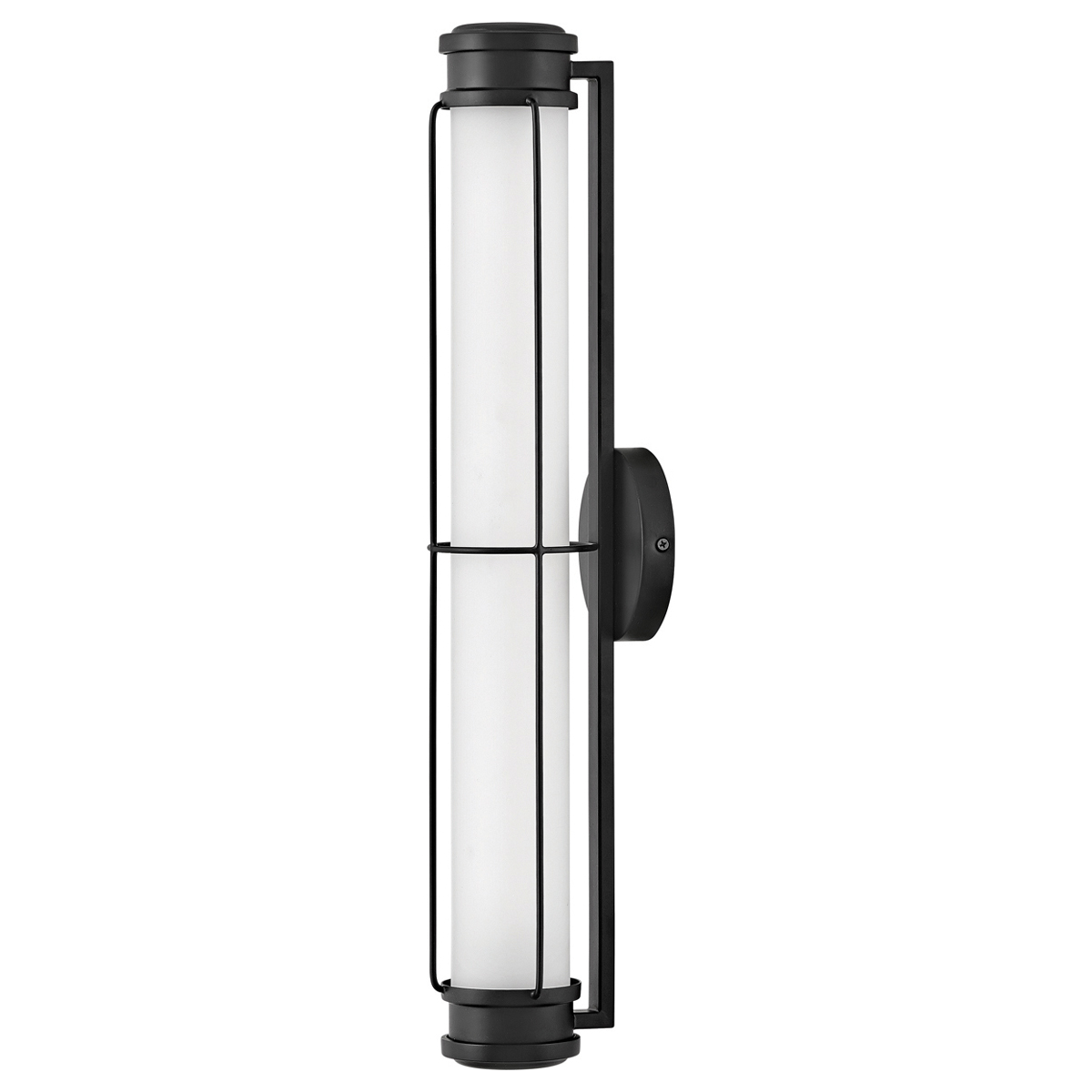Saylor 60cm Musta kylpyhuoneen valaisin valmistajalta Elstead Lighting - Valaisin on valmistettu metallista, jossa on mattapinta ja pitk&auml;nomainen opaalilasi, joka levitt&auml;&auml; tasaista ja hienoa valoa.