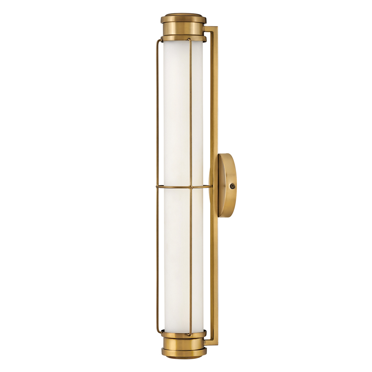 Saylor 60cm Messinki kylpyhuoneen valaisin valmistajalta Elstead Lighting - Valaisin on valmistettu metallista, jossa on l&auml;mmin messinkipinta, ja siin&auml; on pitkulainen opaalilasi, joka levitt&auml;&auml; tasaista ja hienoa valoa.