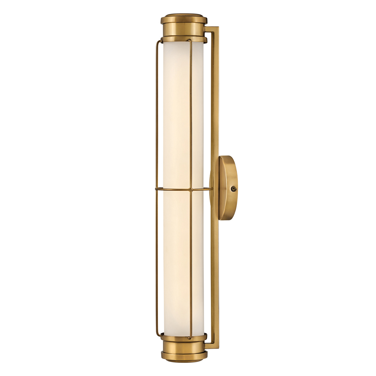 Saylor 60cm Messinki kylpyhuoneen valaisin valmistajalta Elstead Lighting - Valaisin on valmistettu metallista, jossa on l&auml;mmin messinkipinta, ja siin&auml; on pitkulainen opaalilasi, joka levitt&auml;&auml; tasaista ja hienoa valoa.