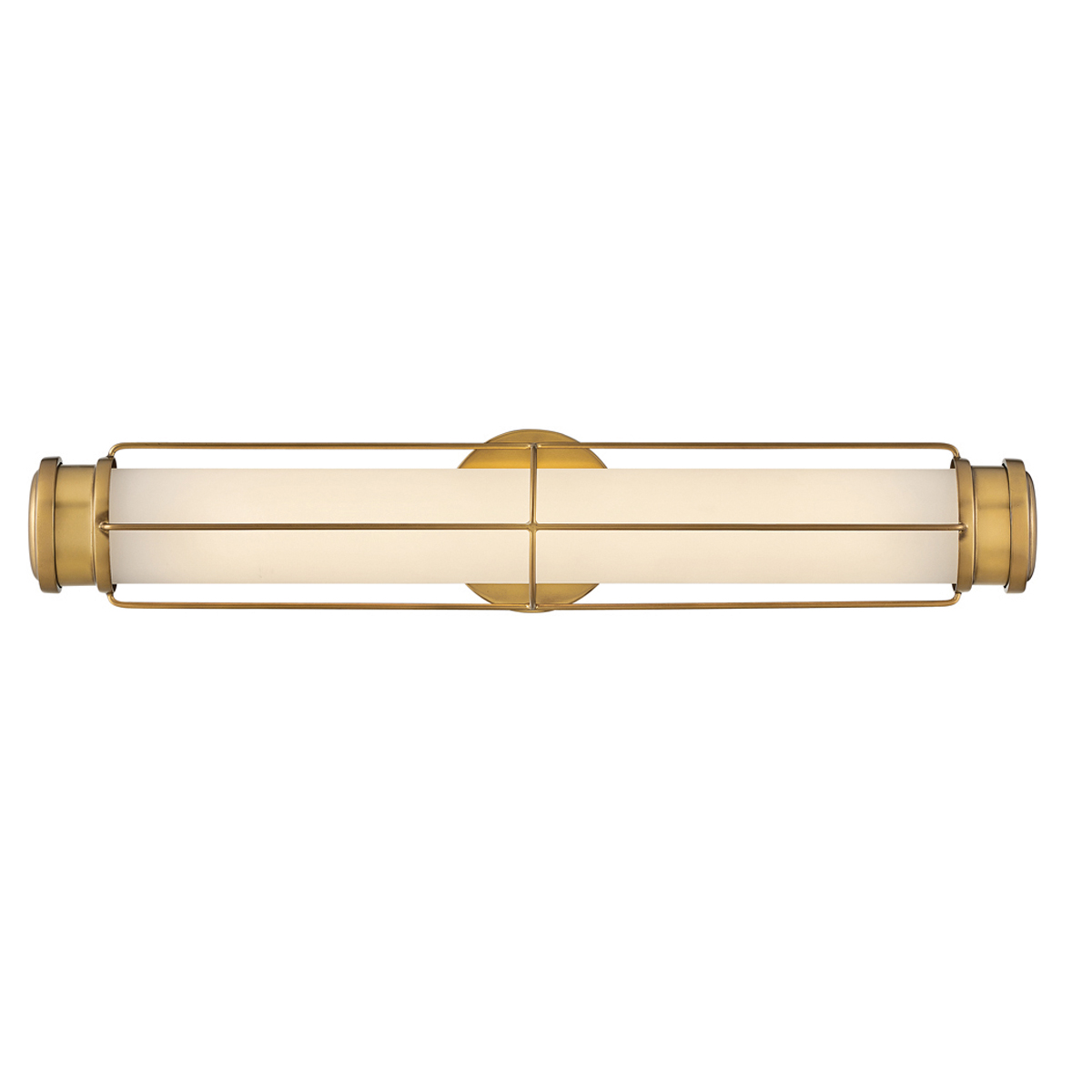 Saylor 60cm Messinki kylpyhuoneen valaisin valmistajalta Elstead Lighting - Valaisin on valmistettu metallista, jossa on l&auml;mmin messinkipinta, ja siin&auml; on pitkulainen opaalilasi, joka levitt&auml;&auml; tasaista ja hienoa valoa.
