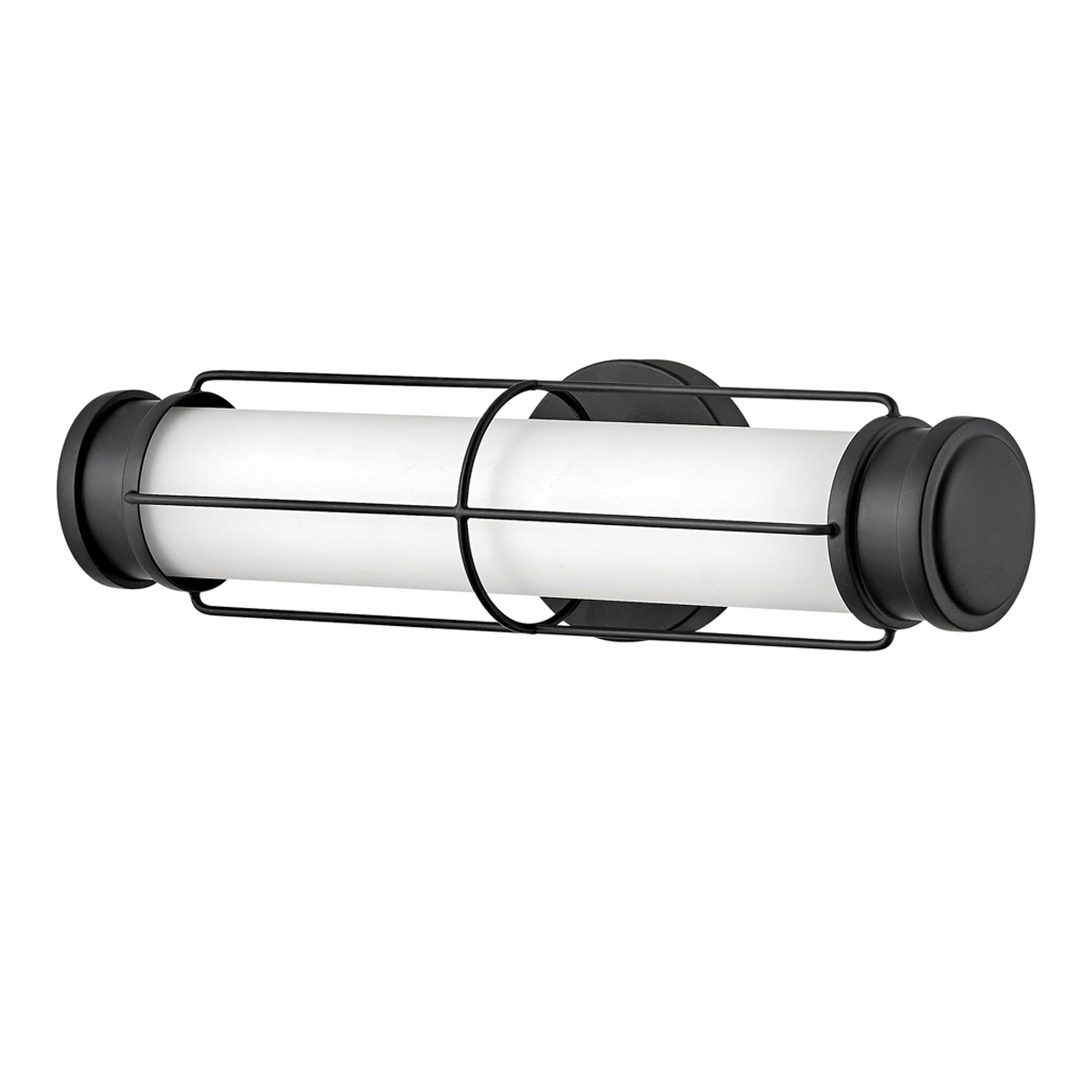 Saylor 43cm Musta kylpyhuoneen valaisin valmistajalta Elstead Lighting - Valaisin on valmistettu metallista, jossa on mattamusta viimeistely, ja siin&auml; on pitkulainen opaalilasi, joka levitt&auml;&auml; tasaista ja hienoa valoa.