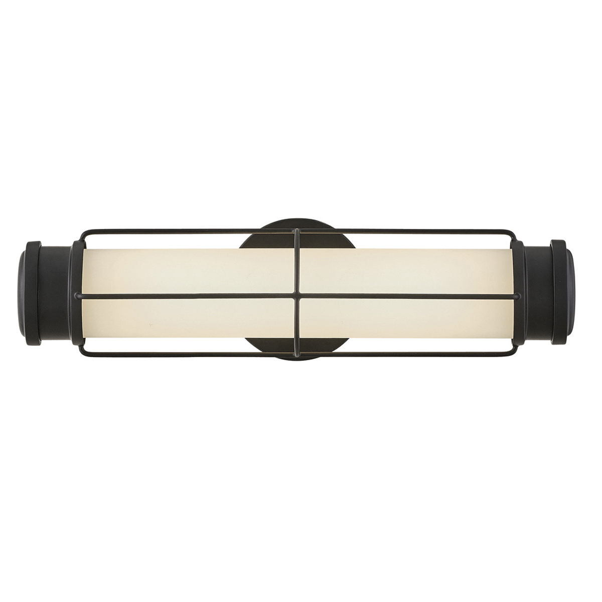 Saylor 43cm Musta kylpyhuoneen valaisin valmistajalta Elstead Lighting - Valaisin on valmistettu metallista, jossa on mattamusta viimeistely, ja siin&auml; on pitkulainen opaalilasi, joka levitt&auml;&auml; tasaista ja hienoa valoa.