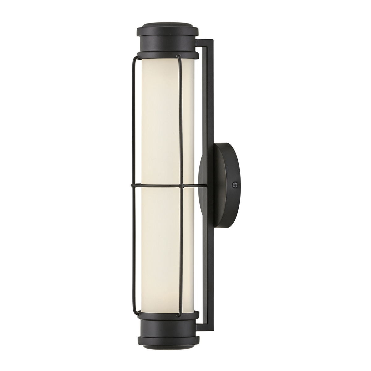 Saylor 43cm Musta kylpyhuoneen valaisin valmistajalta Elstead Lighting - Valaisin on valmistettu metallista, jossa on mattamusta viimeistely, ja siin&auml; on pitkulainen opaalilasi, joka levitt&auml;&auml; tasaista ja hienoa valoa.