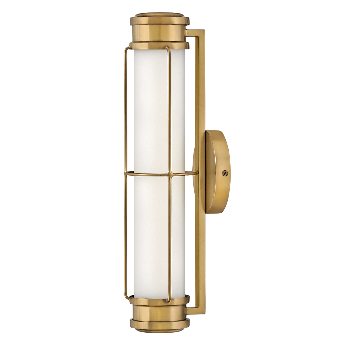 Saylor 43cm Messinki kylpyhuoneen valaisin valmistajalta Elstead Lighting - Valaisin on valmistettu metallista, jossa on l&auml;mmin messinkipinta, ja siin&auml; on pitkulainen opaalilasi, joka levitt&auml;&auml; tasaista ja hienoa valoa.
