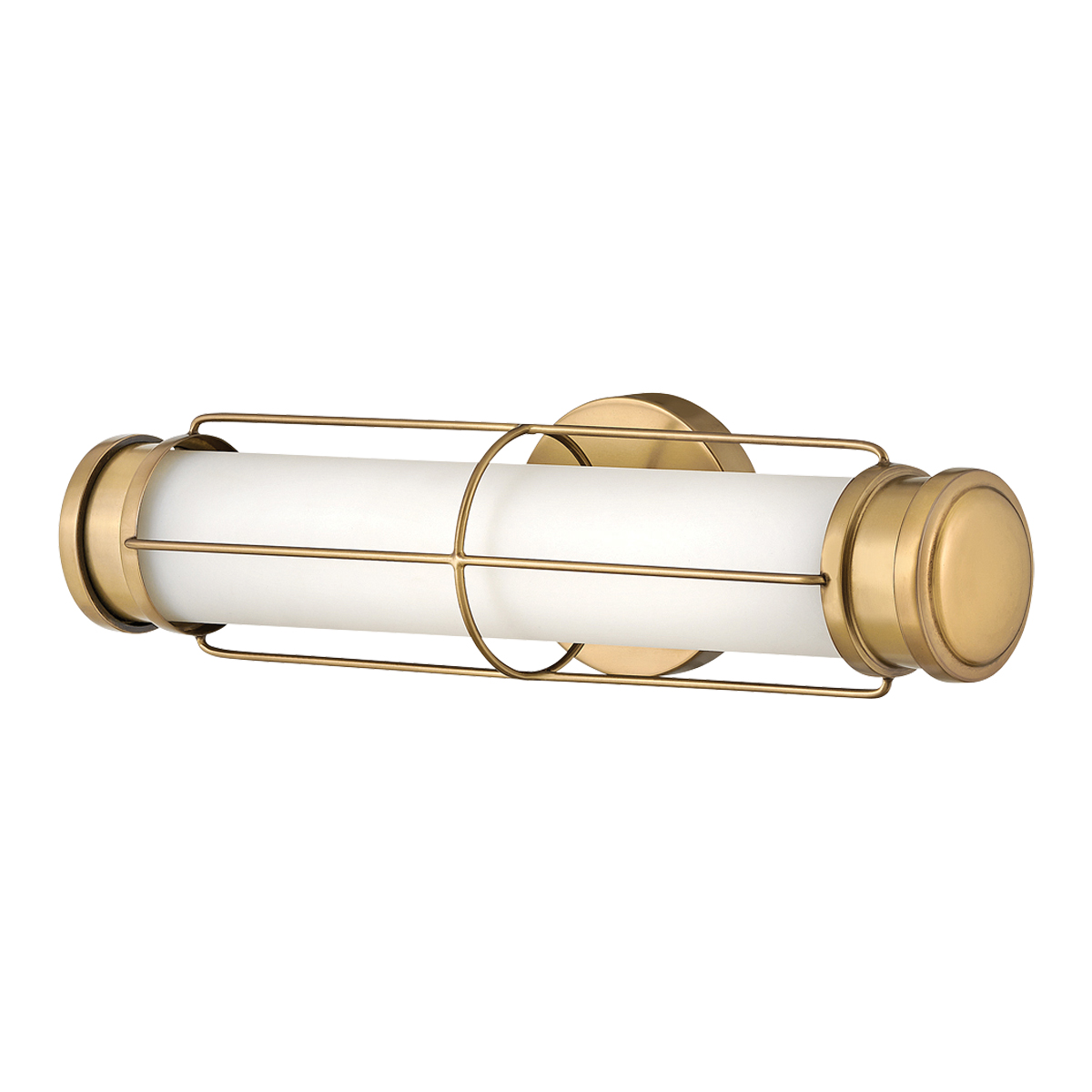 Saylor 43cm Messinki kylpyhuoneen valaisin valmistajalta Elstead Lighting - Valaisin on valmistettu metallista, jossa on l&auml;mmin messinkipinta, ja siin&auml; on pitkulainen opaalilasi, joka levitt&auml;&auml; tasaista ja hienoa valoa.