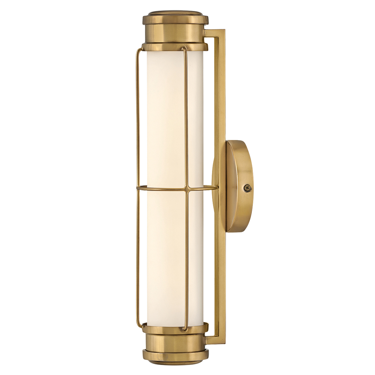 Saylor 43cm Messinki kylpyhuoneen valaisin valmistajalta Elstead Lighting - Valaisin on valmistettu metallista, jossa on l&auml;mmin messinkipinta, ja siin&auml; on pitkulainen opaalilasi, joka levitt&auml;&auml; tasaista ja hienoa valoa.