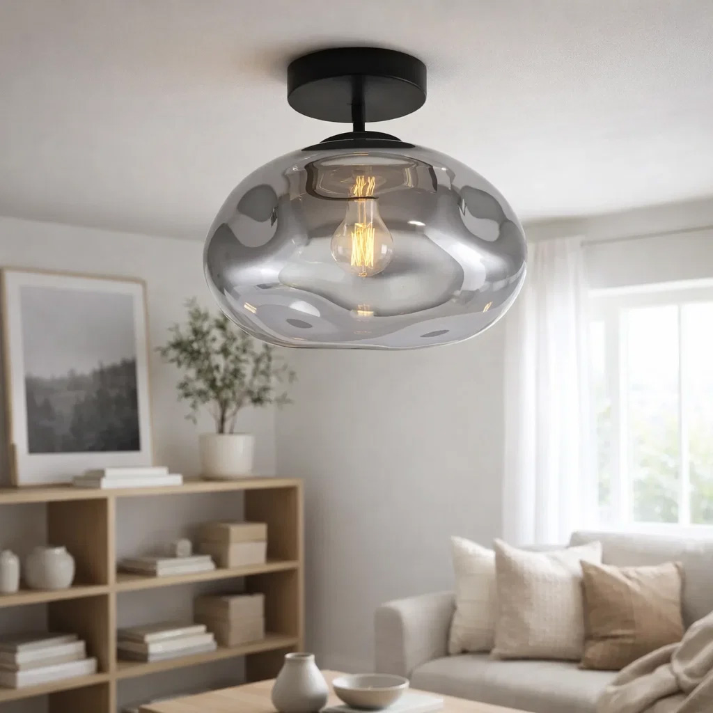 Iformo Ø35 Musta/Savunharmaa plafondi valmistajalta Nordic Lighting - Valaisin on valmistettu mustasta metallista ja siin&auml; on ainutlaatuinen savulasivarjostin.