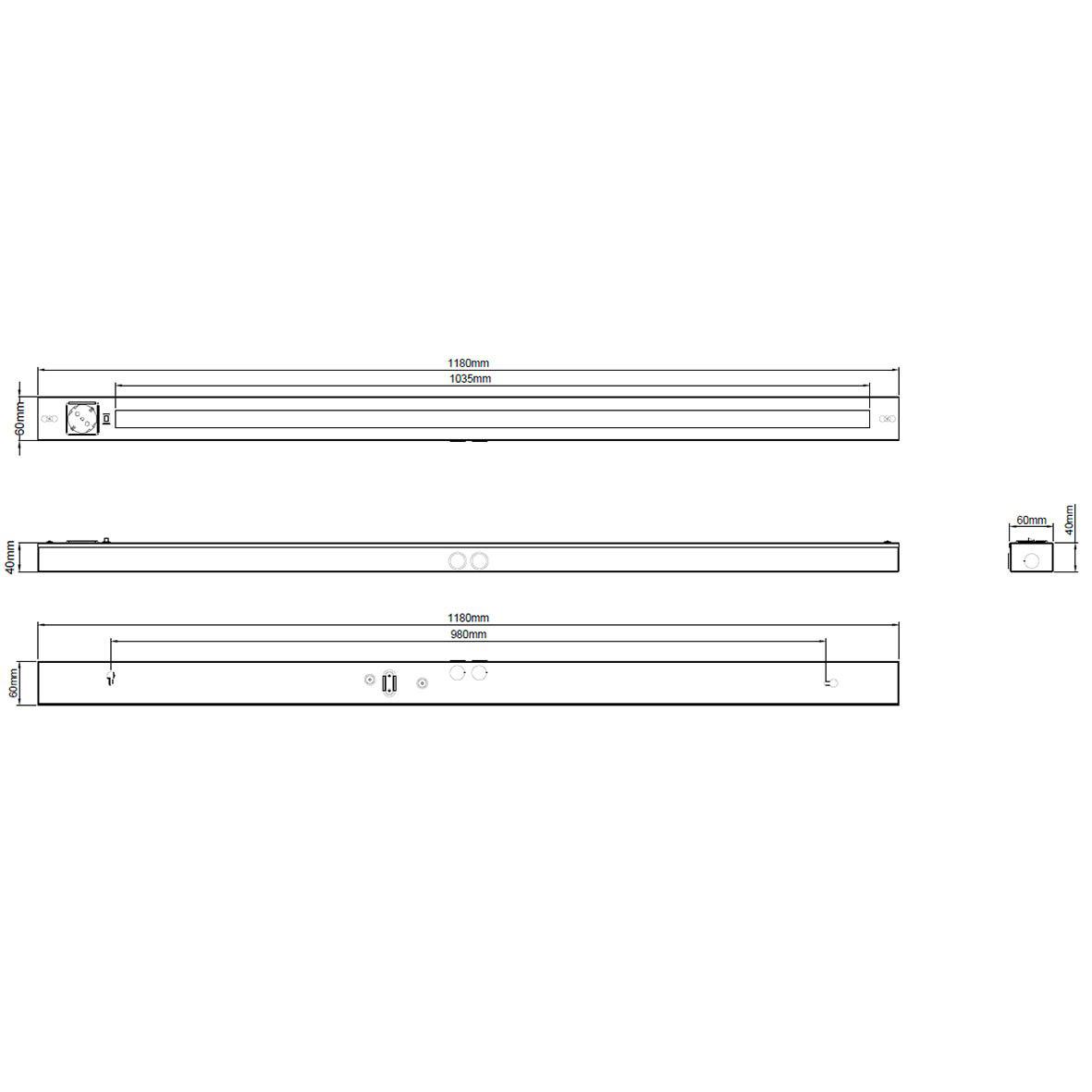 Bänky m. uttag 118cm Valkoinen valmistajalta Designlight - T&auml;m&auml; malli on 580 mm pitk&auml; ja tarjoaa tehokkaan, tasaisen valon 10 W:n teholla ja 2000 lumenin valovirralla, mik&auml; sopii ihanteellisesti koko ty&ouml;tason valaisemiseen.