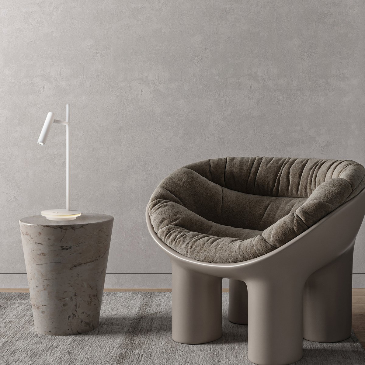 Estudo 45cm Valkoinen työpöytävalaisin valmistajalta Maytoni - Minimalistinen muoto ja tyylikäs jalka integroidulla kevyellä reunalla tekevät Estudosta monipuolisen ja elegantin lisäyksen niin kotiin kuin toimistoon.