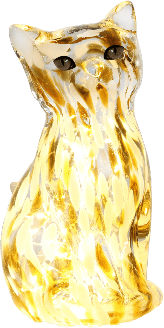 Katt 22cm Ruskea/valkoinen pöytävalaisin valmistajalta Pixie Design - T&auml;m&auml; koristeellinen lasinen p&ouml;yt&auml;valaisin on muodoltaan elegantti kissa ja sen ruskean ja valkoisen s&auml;vyinen marmoripinta antaa jokaiselle kappaleelle ainutlaatuisen ilmeen.