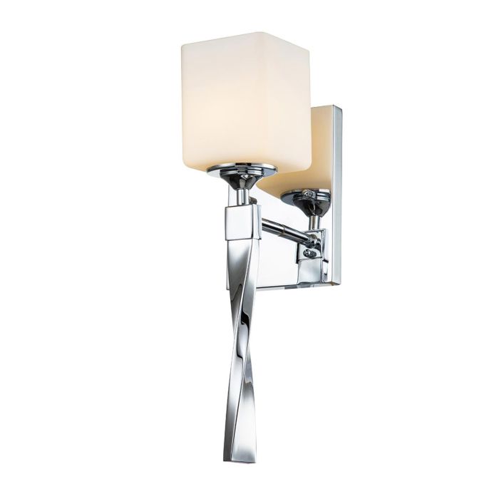 Marette 40cm Kromi kylpyhuoneen valaisin valmistajalta Elstead Lighting - Marette-seinävalaisimessa on tyylikäs kierretty varsi kiillotettua kromia ja varjostin satiinista etsattua opaalilasia.