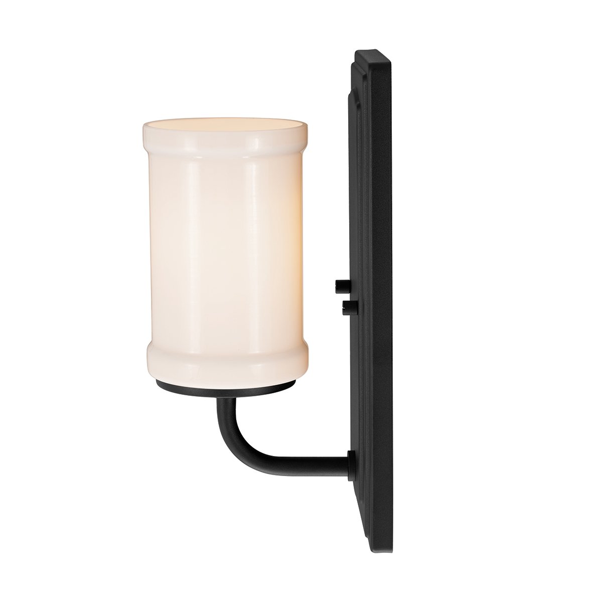 Vetivene 30cm Musta kylpyhuoneen valaisin valmistajalta Elstead Lighting - Ter&auml;srunko ja strukturoitu musta pinta luovat ainutlaatuisen ilmeen, kun taas sylinterim&auml;inen opaalilasi levitt&auml;&auml; pehme&auml;&auml; ja miellytt&auml;v&auml;&auml; valoa.