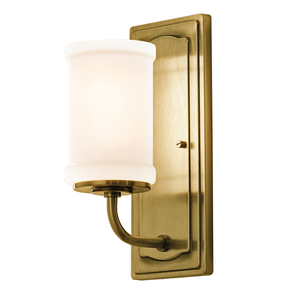 Vetivene 30cm Messinki kylpyhuoneen valaisin valmistajalta Elstead Lighting - Messingill&auml; viimeistelty ter&auml;srunko luo ainutlaatuisen ilmeen, ja sylinterim&auml;inen opaalilasi levitt&auml;&auml; pehme&auml;&auml; ja miellytt&auml;v&auml;&auml; valoa.