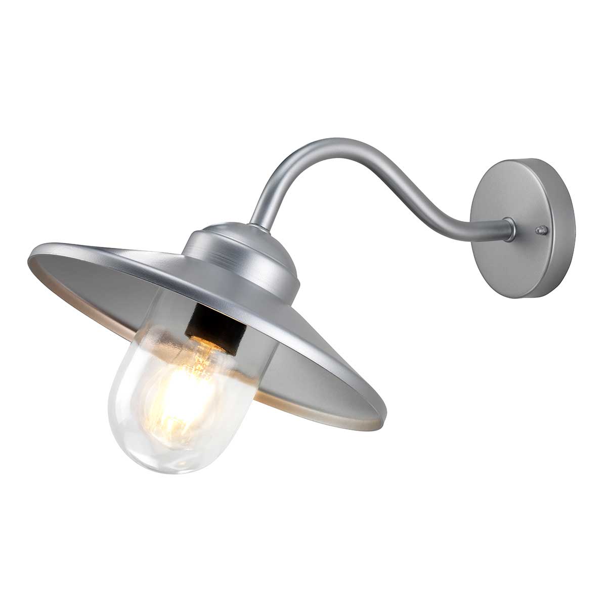 Klampenborg Ø28 Hopea ulkovalo valmistajalta Elstead Lighting - Tillverkad av rostfritt st&aring;l i silverfinish och glas, erbjuder den en robust konstruktion som st&aring;r emot v&auml;der och vind.