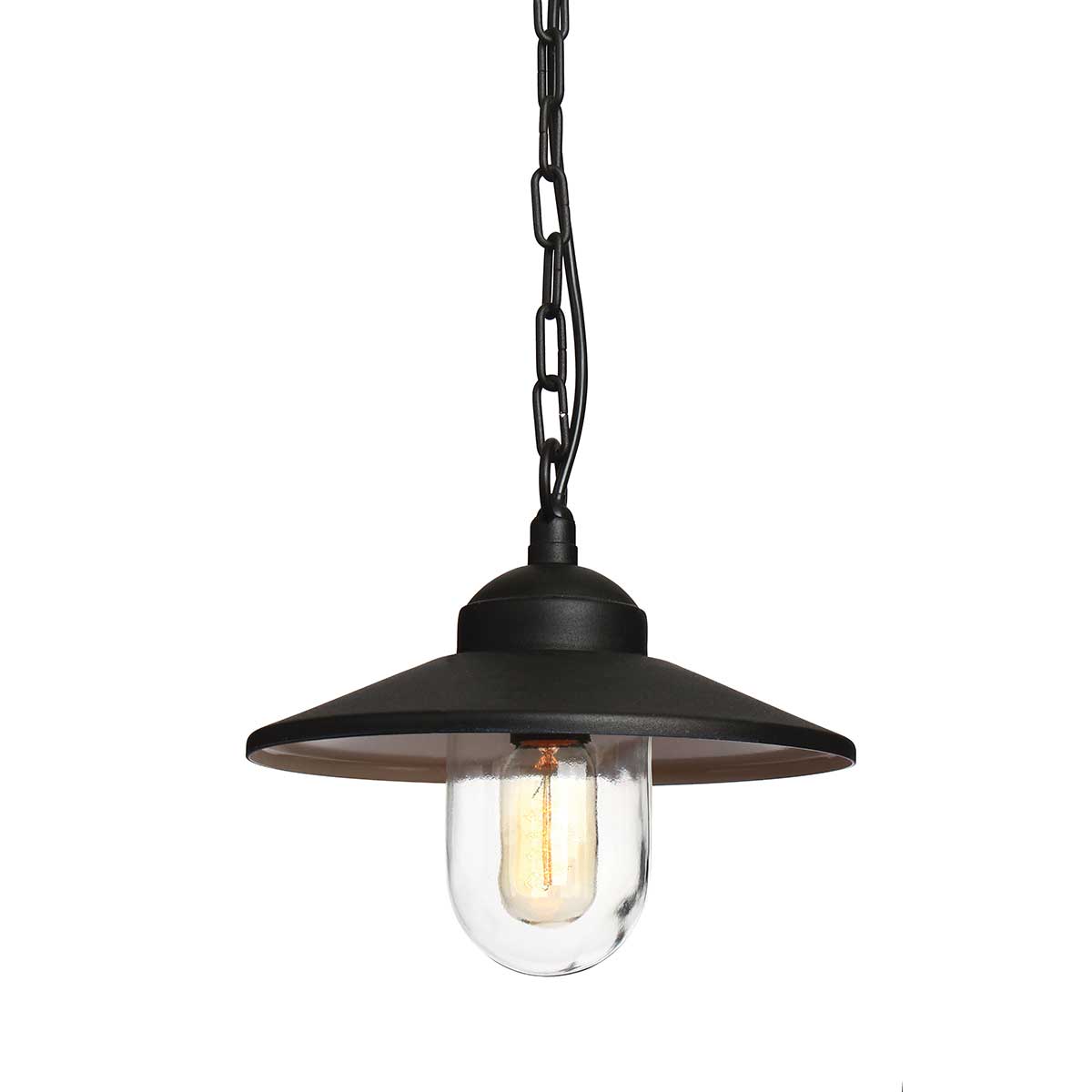 Klampenborg Ø28 Musta valmistajalta Elstead Lighting - Tillverkad av rostfritt st&aring;l i svart finish och glas, erbjuder den en robust konstruktion som st&aring;r emot v&auml;der och vind.