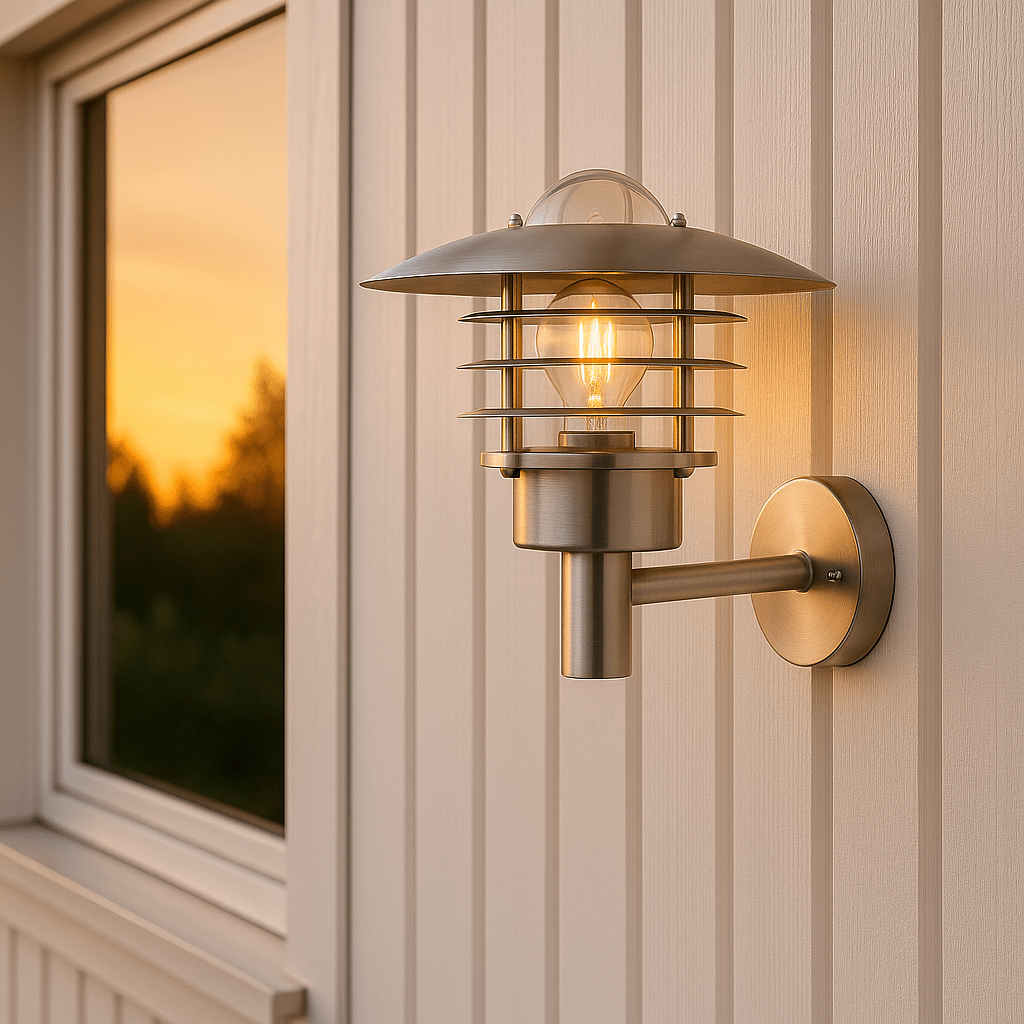 Kalmar Harjattu teräs ulkovalo valmistajalta Nordic Lighting - Kalmar-sein&auml;valaisin on klassinen ja tyylik&auml;s ulkovalaisin ruostumattomasta ter&auml;ksest&auml; ja kirkkaasta lasista.