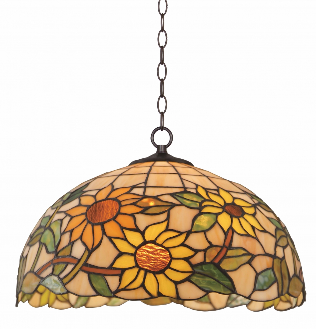 Solros Ø40 Monivärinen valmistajalta Norrsken Design - Sunflower on klassinen Tiffany-valaisin, jossa on kaunis muotoilu, jossa on erivärisiä auringonkukkia.