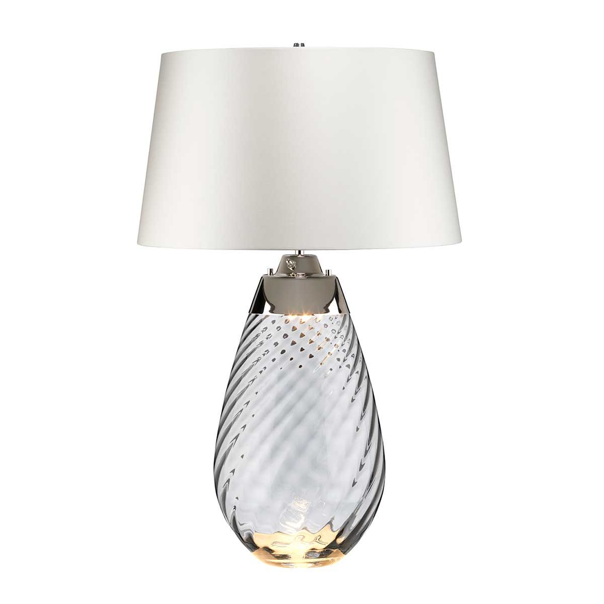 Lena 74cm Valkoinen/savu pöytävalaisin valmistajalta Elstead Lighting - Sk&auml;rmen &auml;r av satinmjuk textil i en offwhite f&auml;rg med en matt silverlaminerad insida.