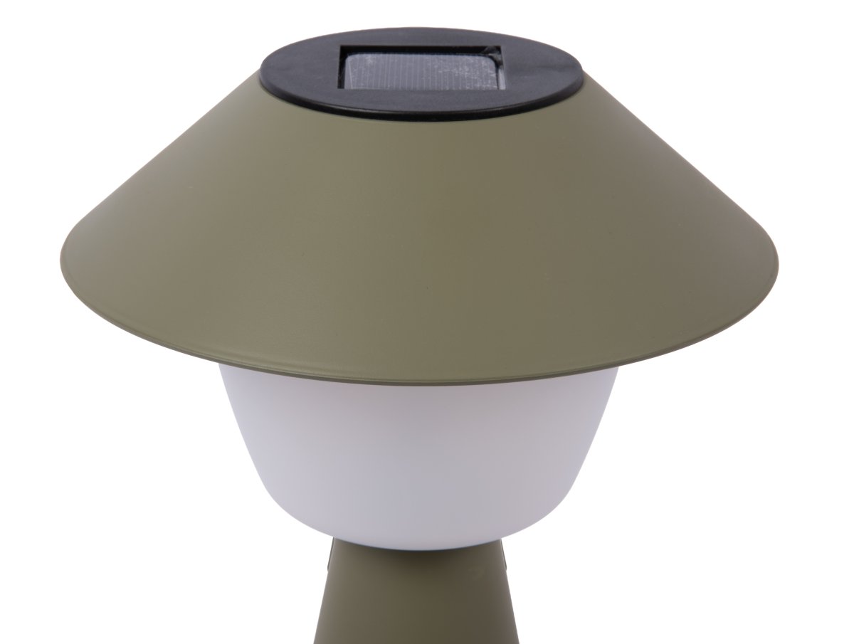 Marioneta 32cm Tummanvihreä aurinkokennolamppu valmistajalta Leitmotiv - Se on valmistettu muovista, tummanvihreällä varjostimella ja valkoisella kupulla, joka levittää pehmeää ja miellyttävää valoa.