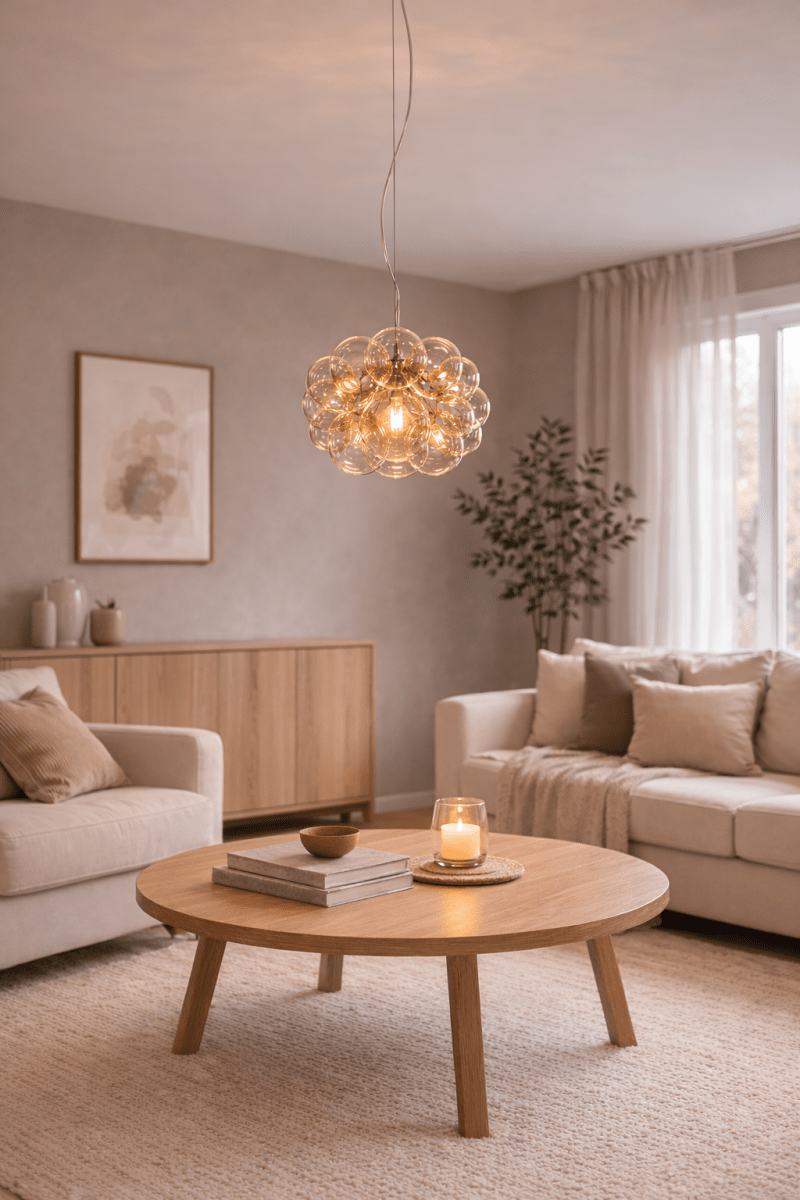 Lustro Ø40 Keltainen kattovalaisin valmistajalta By Rydéns - Lustro on koristeellinen ja elegantti riippuvalaisin, joka on valmistettu kromatusta metallista ja jossa on useita meripihkanv&auml;risi&auml; lasivarjostimia rykelm&auml;ss&auml;.