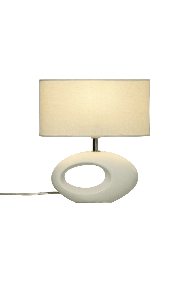 Olina 24cm Valkoinen pöytävalaisin valmistajalta Aneta Lighting - Olina-pöytävalaisimessa on moderni keraaminen pohja ja soikea tekstiilivarjostin.