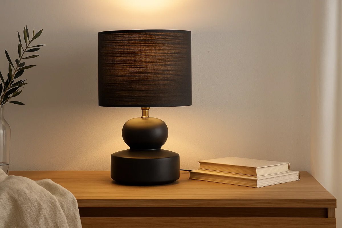 Muschi 36cm Musta pöytävalaisin valmistajalta Nordic Lighting - Tyylik&auml;s muotoilu ja tumma v&auml;ris&auml;vy antavat elegantin vaikutelman ja sopivat t&auml;ydellisesti luomaan viihtyis&auml;&auml; ja tunnelmallista valaistusta olohuoneeseen, makuuhuoneeseen tai eteiseen.