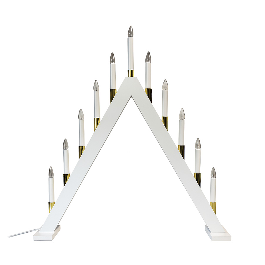 Hilda 11 Valkoinen valmistajalta Pixie Design - Hilda-kynttil&auml;njalka, jossa on 11 vartta valkoisella viimeistelyll&auml; ja kultaisilla yksityiskohdilla, on tyylik&auml;s ja klassinen p&ouml;yt&auml;koristelu, joka tuo joulutunnelmaa kotiisi.