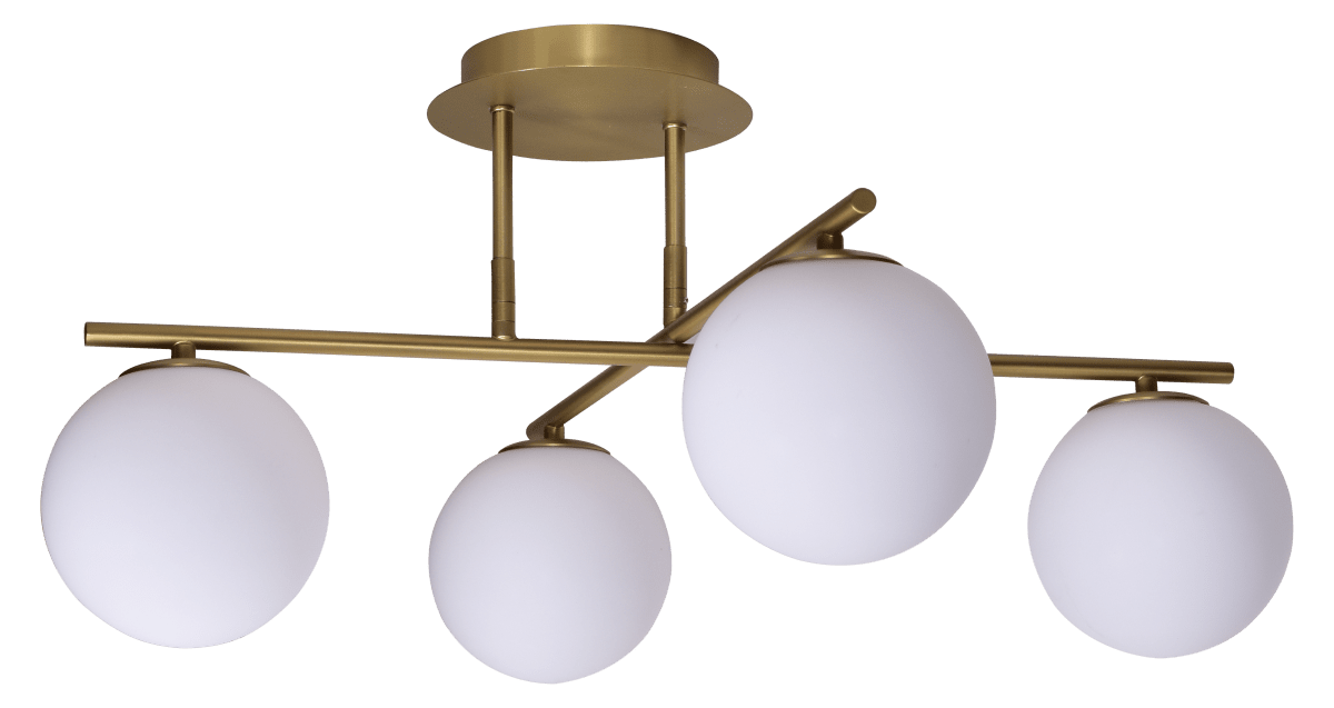 Globi 4 Ø65 Harjattu messinki/valkoinen plafondi valmistajalta Nordic Lighting - Globi 4 on elegantti kattovalaisin, joka antaa tyylikk&auml;&auml;n ilmeen ja pehme&auml;n, miellytt&auml;v&auml;n valon.