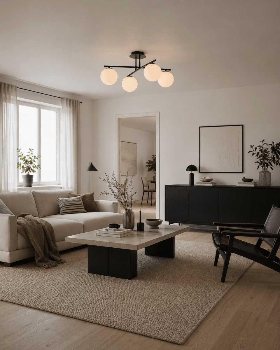 Globi 4 Ø65 Mustavalkoinen plafondi valmistajalta Nordic Lighting - Globi 4 on moderni kattovalaisin, joka antaa tyylikk&auml;&auml;n ilmeen ja pehme&auml;n, miellytt&auml;v&auml;n valon.