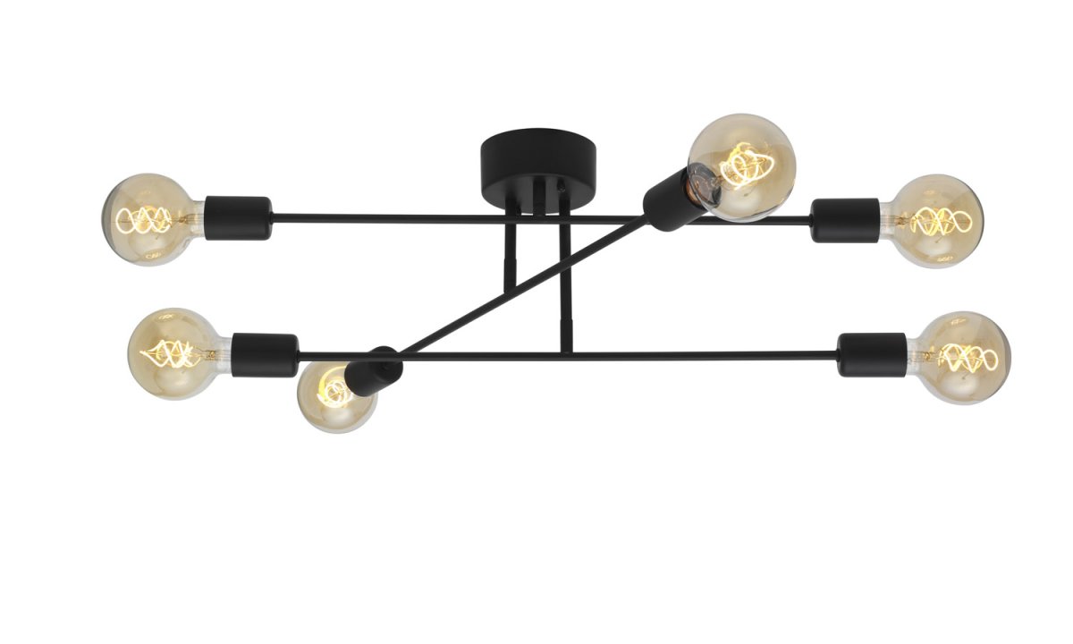 Baton 68cm Musta plafondi valmistajalta Cottex - Se on valmistettu metallista mustaksi lakatulla viimeistelyll&auml; ja siin&auml; on kolme vartta, joissa kummassakin varressa on kaksi; valonl&auml;hteet.