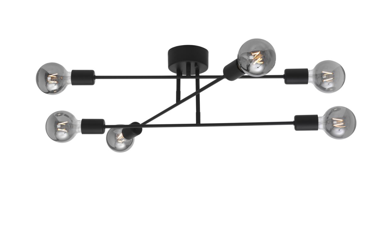 Baton 68cm Musta plafondi valmistajalta Cottex - Se on valmistettu metallista mustaksi lakatulla viimeistelyll&auml; ja siin&auml; on kolme vartta, joissa kummassakin varressa on kaksi; valonl&auml;hteet.
