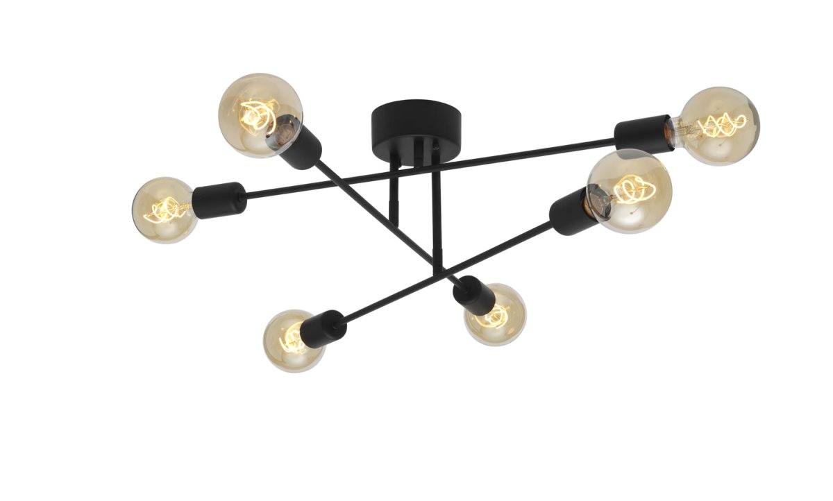 Baton 68cm Musta plafondi valmistajalta Cottex - Se on valmistettu metallista mustaksi lakatulla viimeistelyll&auml; ja siin&auml; on kolme vartta, joissa kummassakin varressa on kaksi; valonl&auml;hteet.