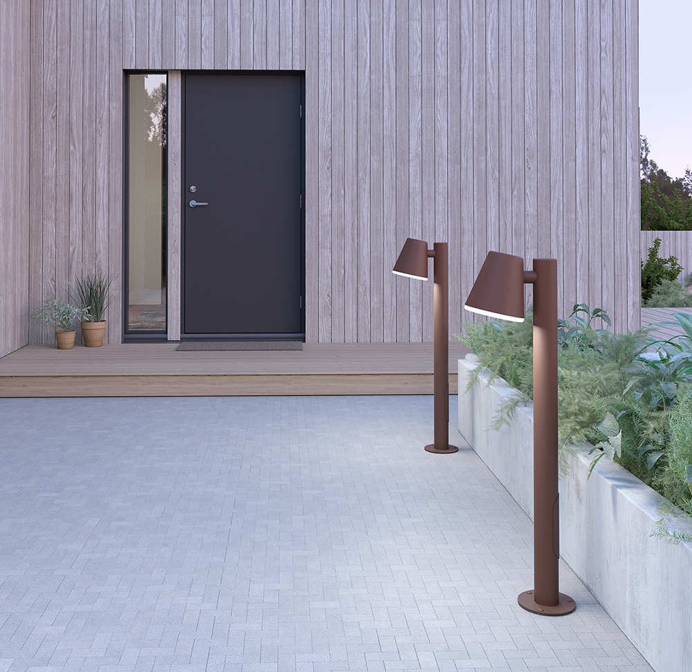 Mist 103cm Ruosteinen rakenne pylväsvalaisimet valmistajalta Belid - Opaalilasissa oleva sisäänrakennettu lasirunko tarjoaa hyvän valon diffuusion ja suojaa valonlähdettä.