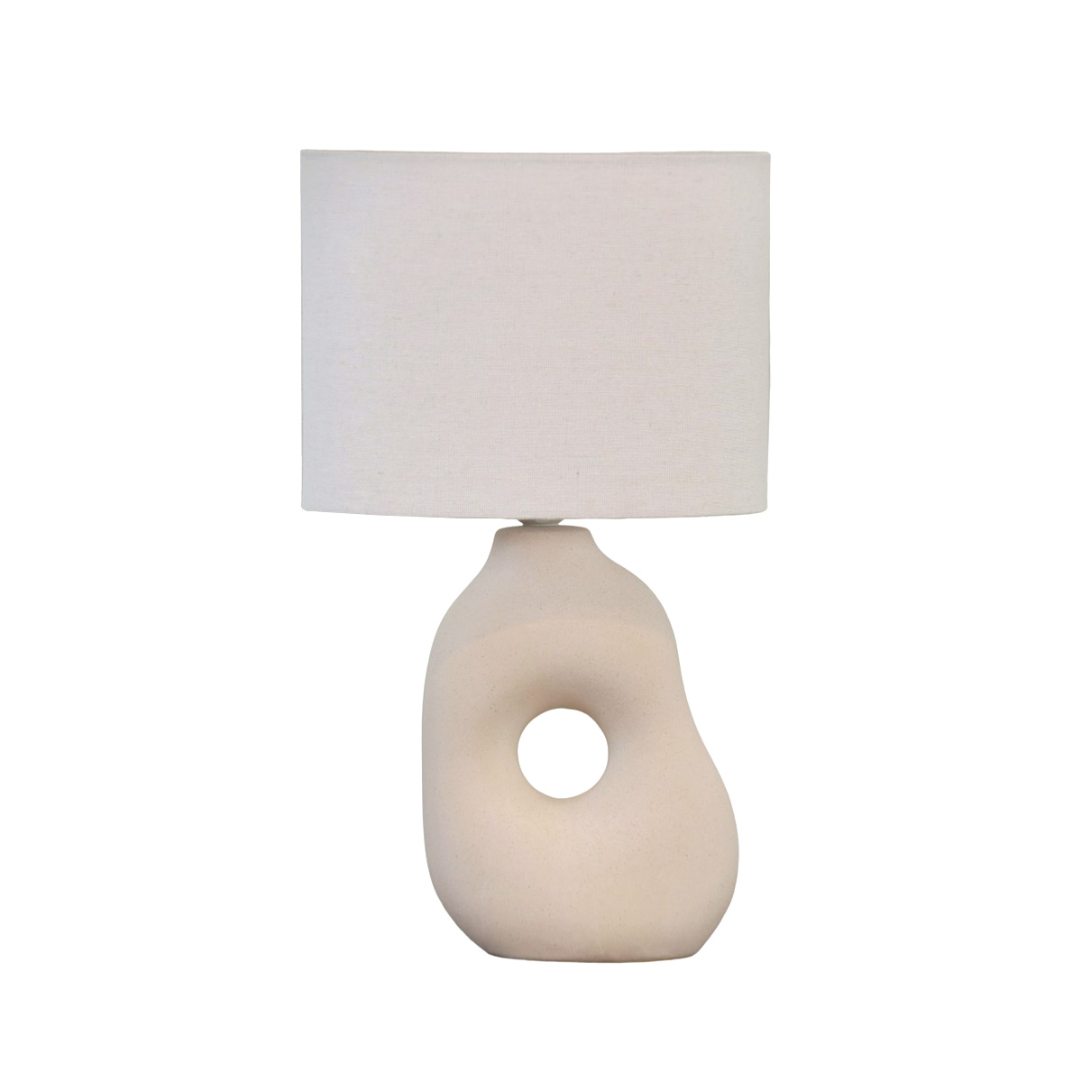 Pikazo 45cm Beige pöytävalaisin valmistajalta Lampan - Beigenv&auml;risess&auml; Pikazo-p&ouml;yt&auml;valaisimessa on veistoksellinen keraaminen jalusta, jossa on koristeelliset hiukset, ja yhteensopiva soikea pellavavarjostin.