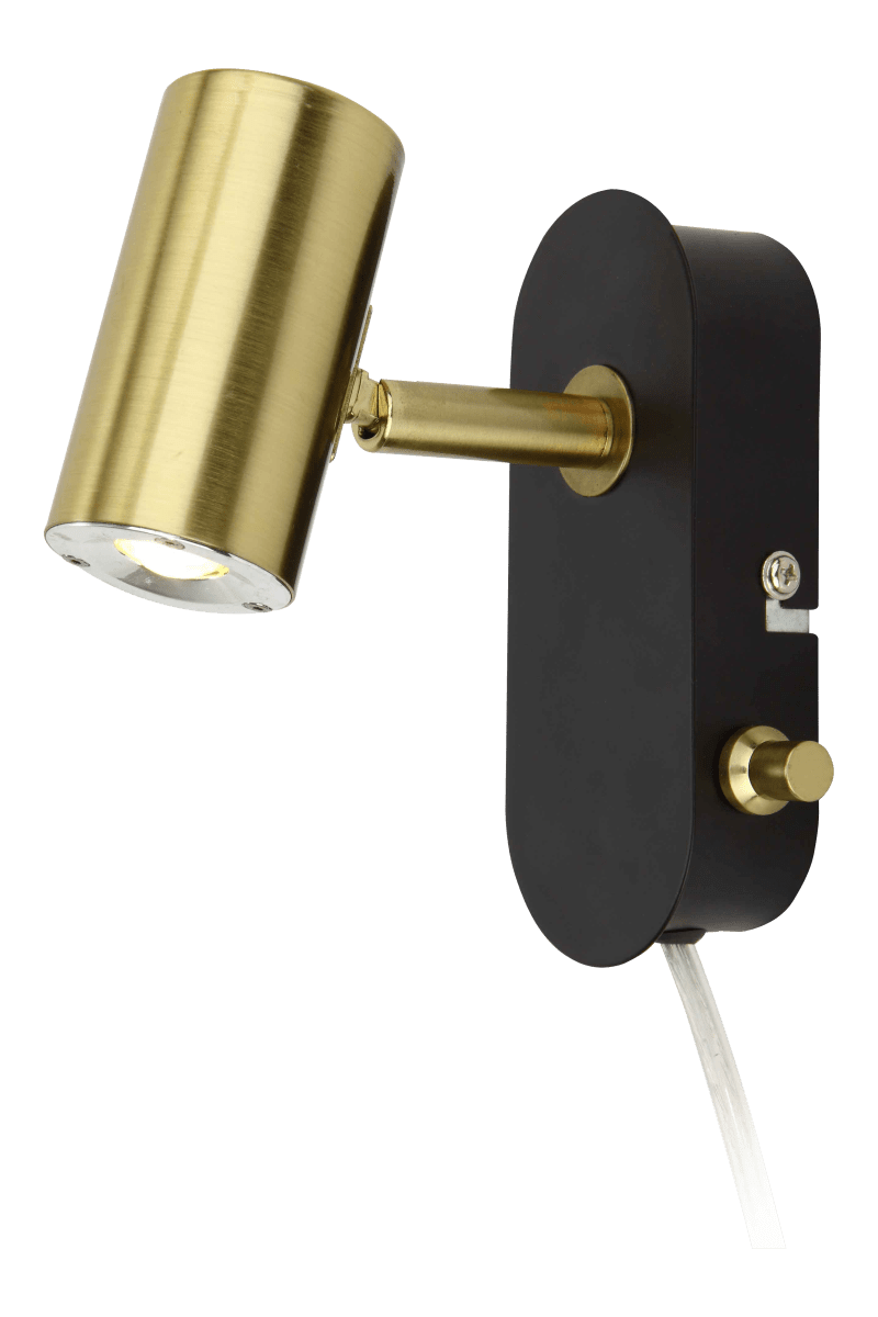 Gusto Musta lukulamppu valmistajalta Aneta Lighting - Gusto-seinävalaisin mattamustaa metallia ja yksityiskohdat harjattua messinkiä.