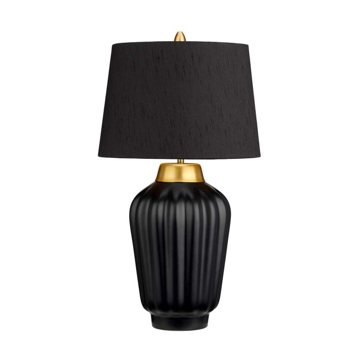 Bexley 56cm Musta pöytävalaisin valmistajalta Elstead Lighting - Den levereras med en avsmalnande lampsk&auml;rm i svart konstsilke med en m&auml;ssingf&auml;rgad insida, handgjord i Storbritannien.