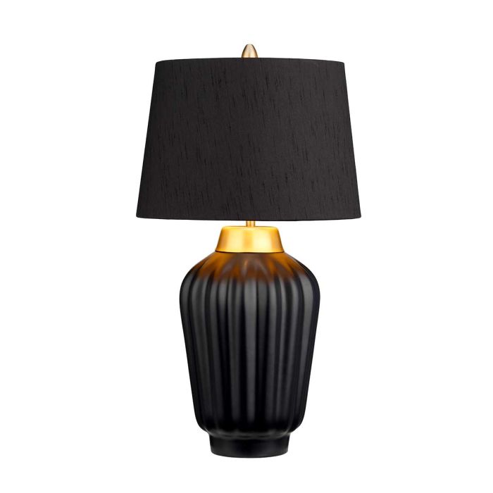 Bexley 56cm Musta pöytävalaisin valmistajalta Elstead Lighting - Den levereras med en avsmalnande lampsk&auml;rm i svart konstsilke med en m&auml;ssingf&auml;rgad insida, handgjord i Storbritannien.
