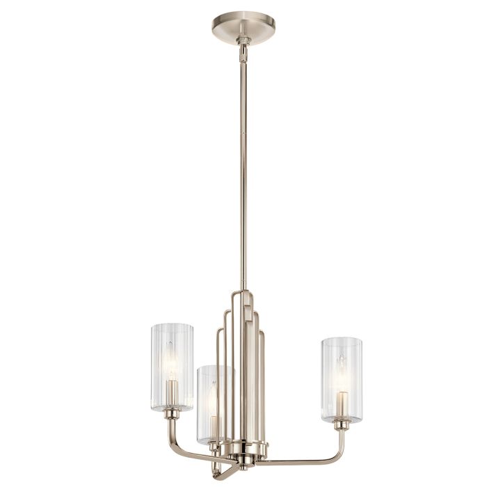 Kimrose Ø45 Nikkeli kattovalaisin valmistajalta Elstead Lighting - Sylinterimäiset lasivarjostimet ovat kirkkaita ja uurrettuja pystysuorilla urilla, mikä luo ainutlaatuisen ja hienovaraisen valoefektin.