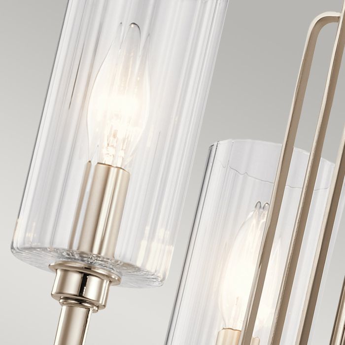 Kimrose Ø45 Nikkeli kattovalaisin valmistajalta Elstead Lighting - Sylinterimäiset lasivarjostimet ovat kirkkaita ja uurrettuja pystysuorilla urilla, mikä luo ainutlaatuisen ja hienovaraisen valoefektin.