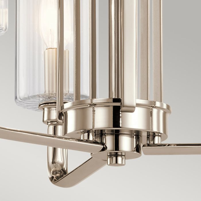 Kimrose Ø45 Nikkeli kattovalaisin valmistajalta Elstead Lighting - Sylinterimäiset lasivarjostimet ovat kirkkaita ja uurrettuja pystysuorilla urilla, mikä luo ainutlaatuisen ja hienovaraisen valoefektin.