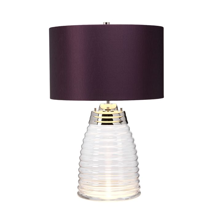 Milne 64cm Violetti pöytävalaisin valmistajalta Elstead Lighting - Till sk&auml;rmen beh&ouml;vs en E27 ljusk&auml;lla (ej inkluderad) och till basen ing&aring;r en utbytbar 8W LED GU10-lampa, som ger 560 lumen vid en f&auml;rgtemperatur p&aring; 3000K.