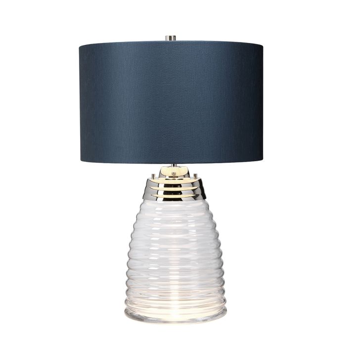 Milne 64cm Sininen pöytävalaisin valmistajalta Elstead Lighting - Till sk&auml;rmen beh&ouml;vs en E27 ljusk&auml;lla (ej inkluderad) och till basen ing&aring;r en utbytbar 8W LED GU10-lampa, som ger 560 lumen vid en f&auml;rgtemperatur p&aring; 3000K.