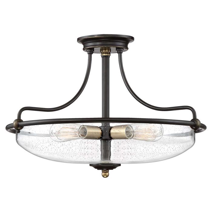 Griffin Ø53 Pronssi plafondi valmistajalta Elstead Lighting - Den klara bubbelglas-sk&auml;rmen framh&auml;ver ljusk&auml;llorna och ger en bra och fin ljusspridning i rummet.